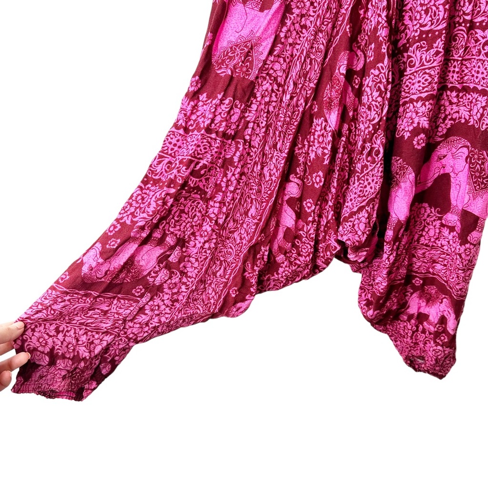 Pink Elephant Print Hippie Boho Drop Croctch Romper M/L - Picture 4 of 5